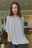 Made in Italy Perfect Breton V Long Sleeve Top Camel - **